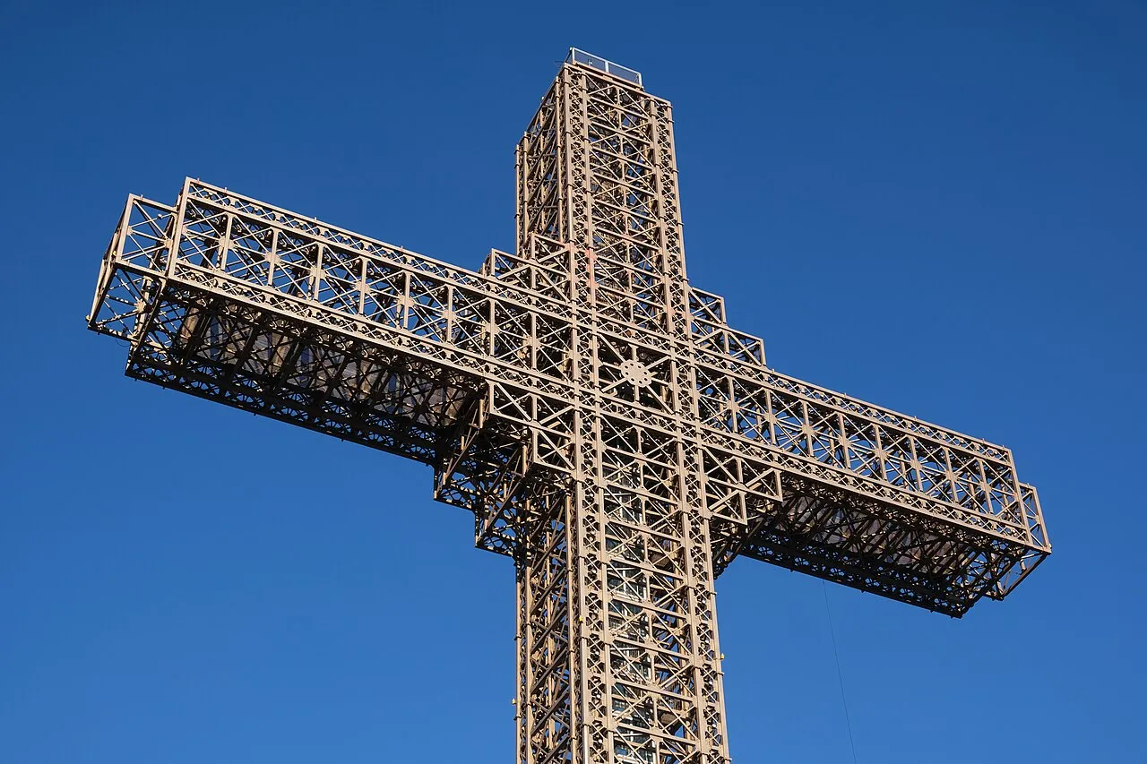 The tall Millennium Cross on the summit of Mount Vodno above Skopje