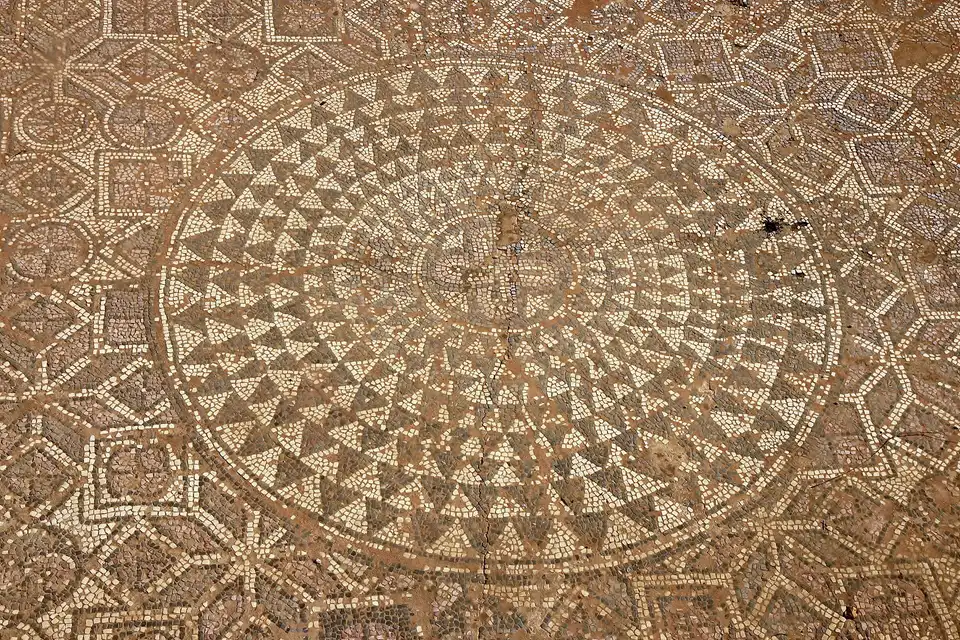 Early Christian floor mosaic with birds and plants at Heraclea Lyncestis near Bitola
