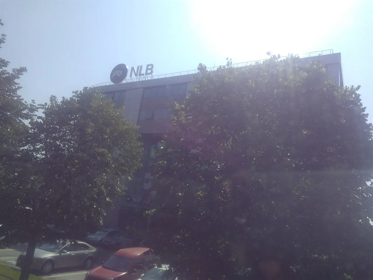 The NLB Tutunska Banka building in Skopje with the bank logo on the facade