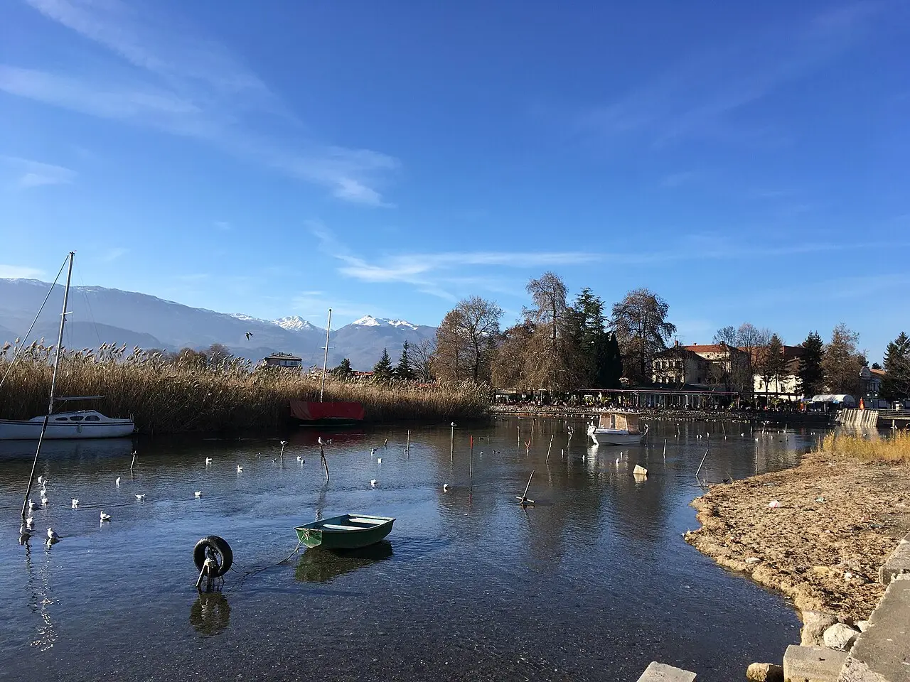 Clear lake water and the shoreline at Struga on Lake Ohrid