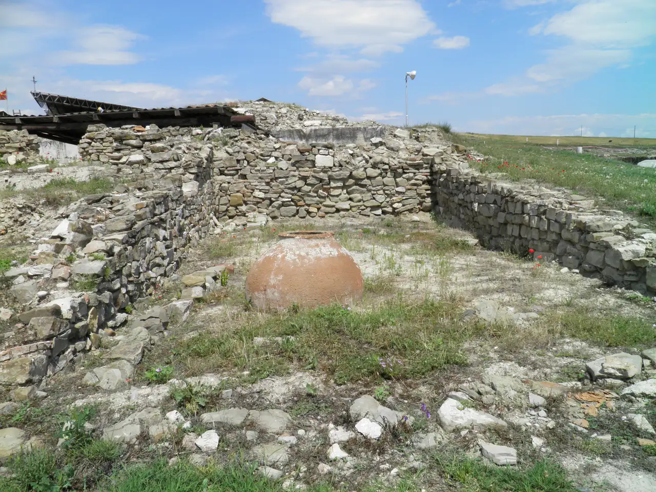Standing columns and excavated walls at the ancient city of Stobi