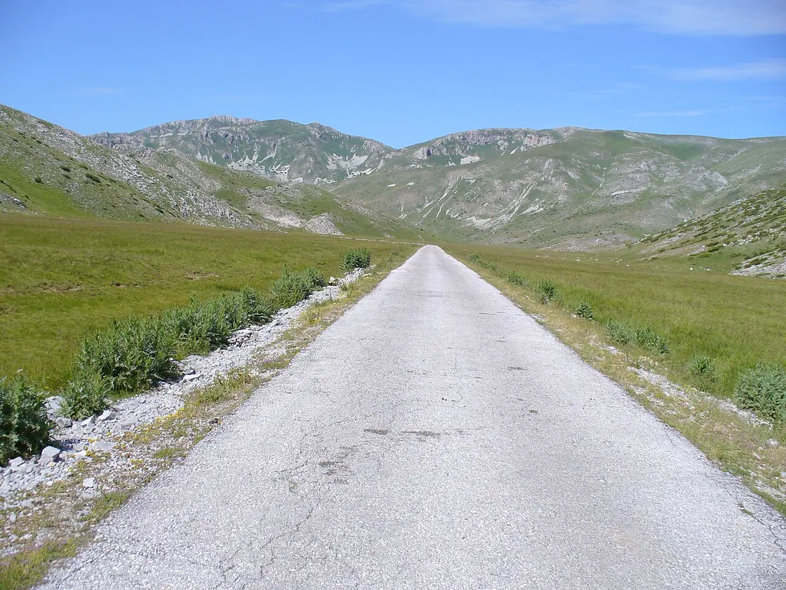 A narrow paved mountain road in the highlands of western North Macedonia