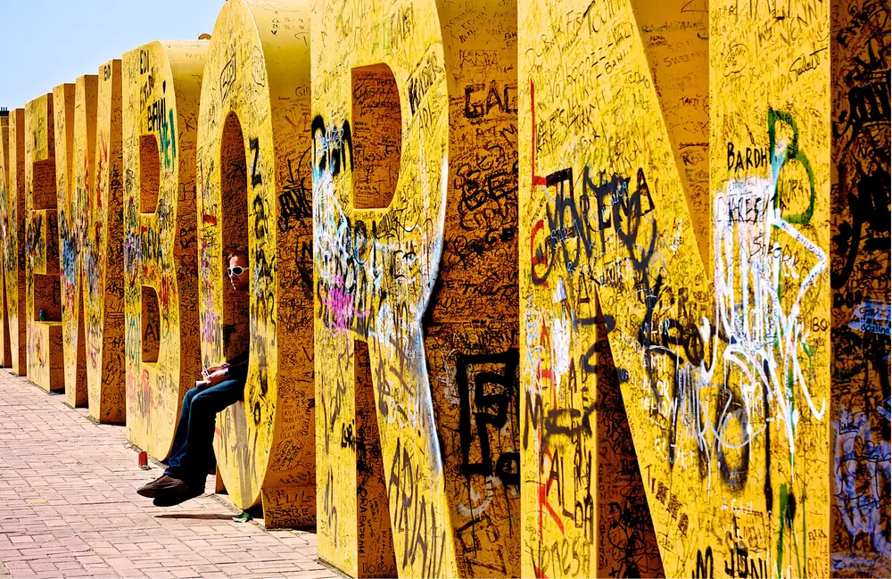 The NEWBORN monument in central Pristina, Kosovo