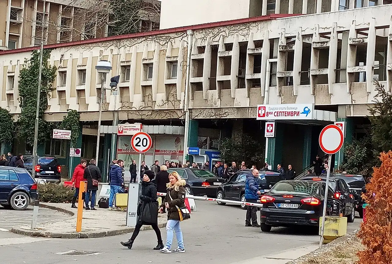 City General Hospital 8 September in Skopje with emergency activity outside the entrance