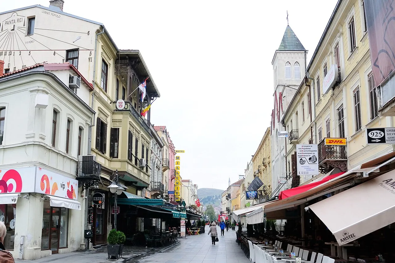 The café-lined pedestrian boulevard Širok Sokak in Bitola, North Macedonia