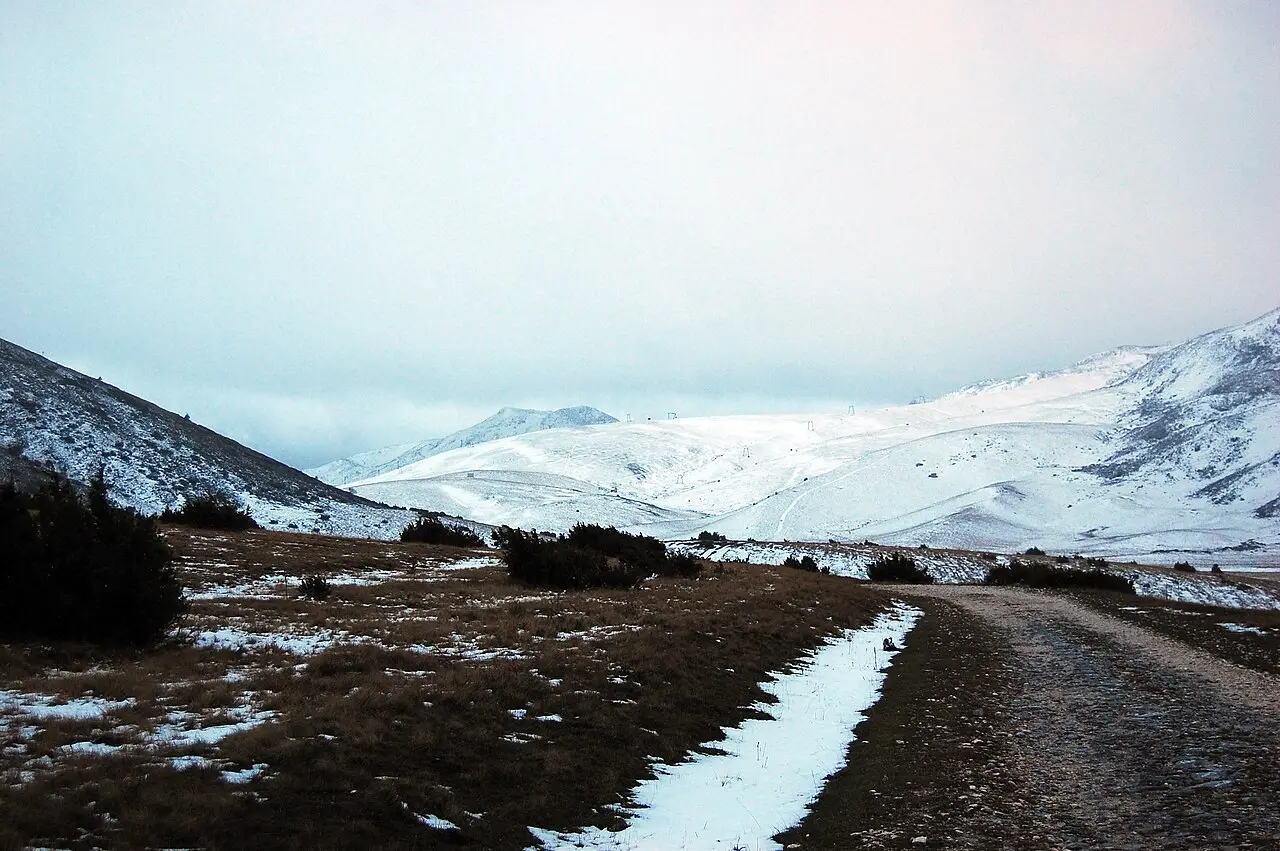 A quiet mountain road winding through the forested hills of Mavrovo National Park