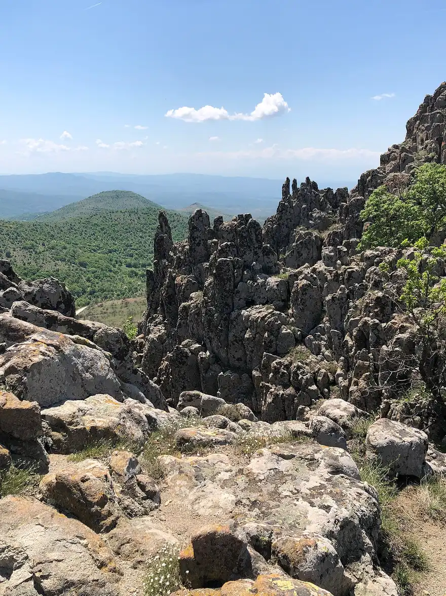 Columns of andesite rock at Kokino splitting vertically into blocks