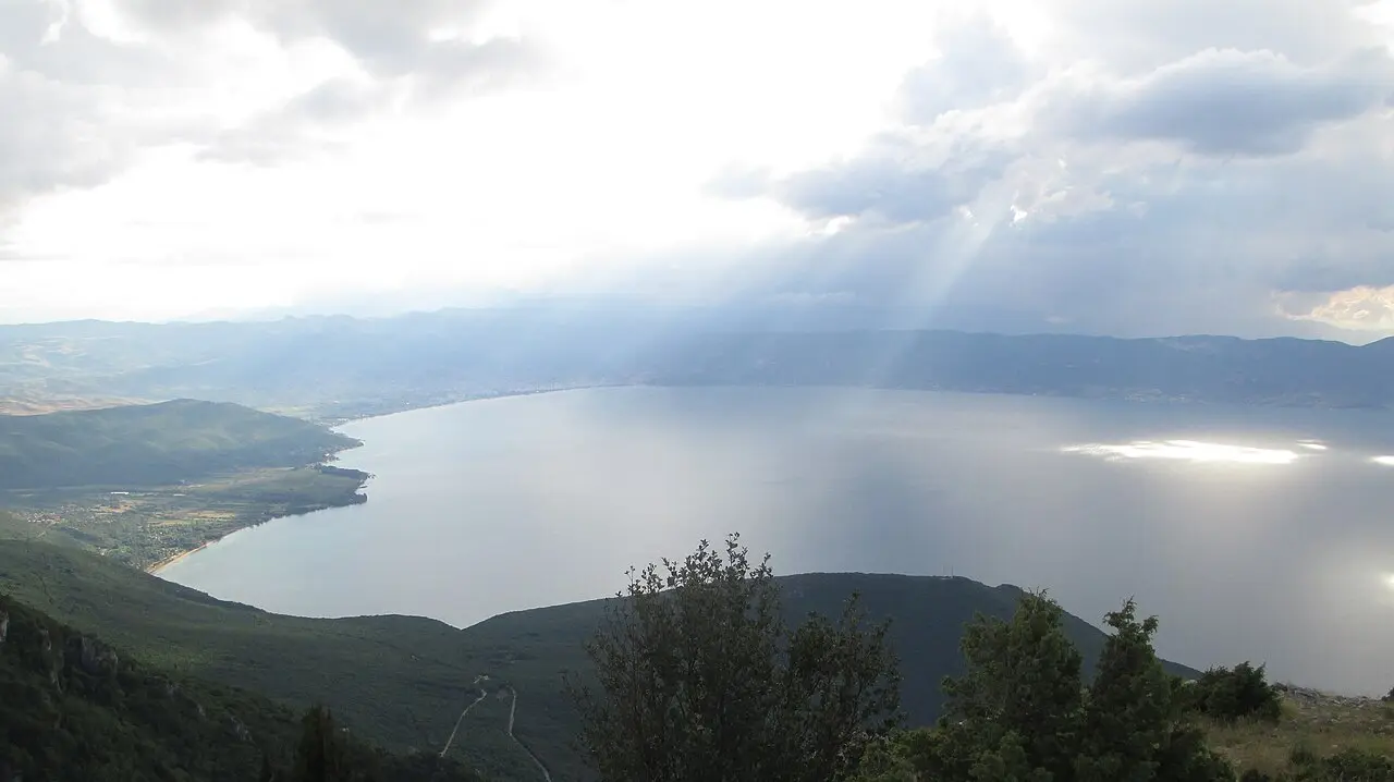 The full sweep of Lake Ohrid seen from the heights of Galičica National Park