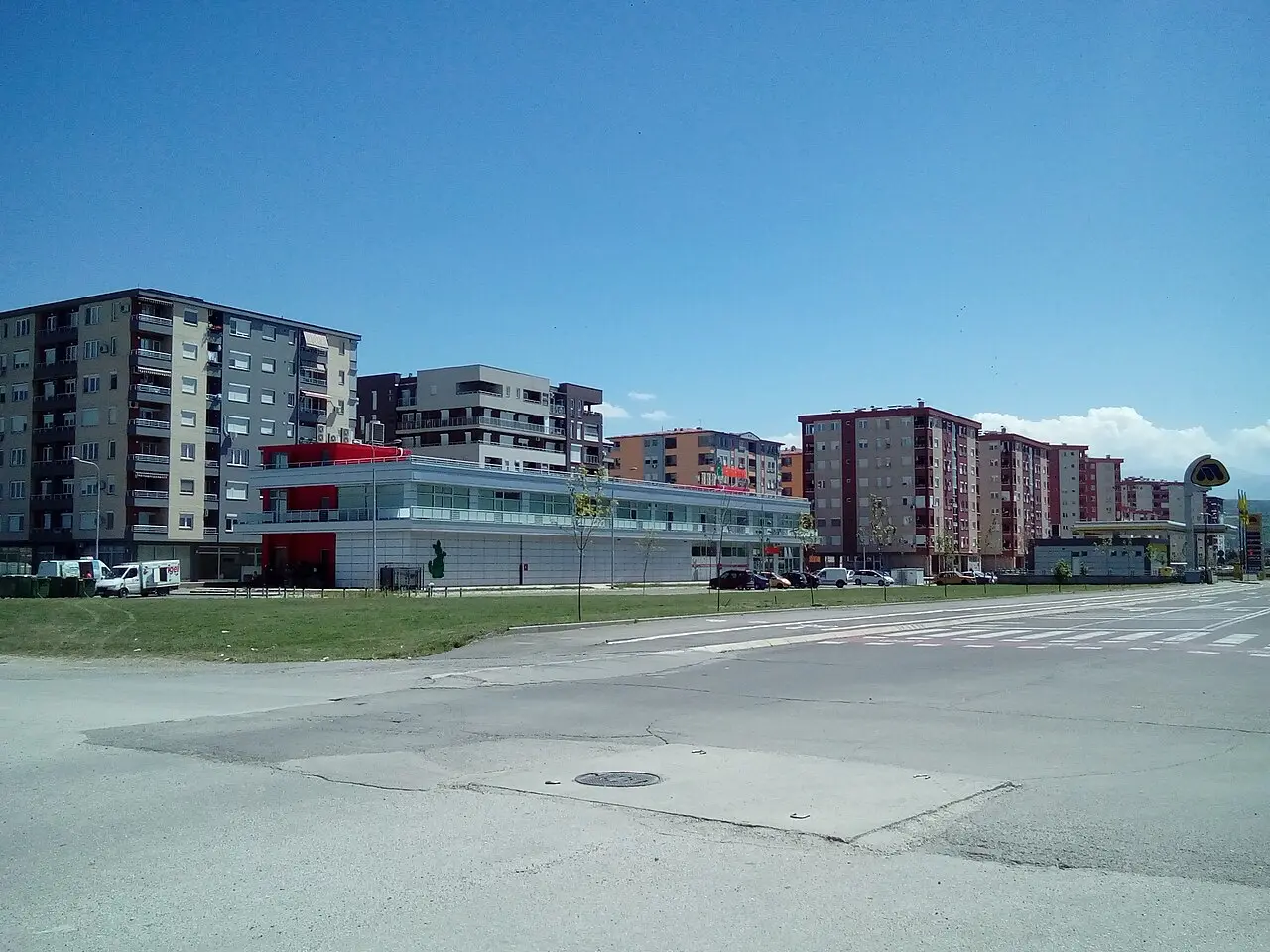 Residential tower blocks and balconies in the Aerodrom municipality of Skopje