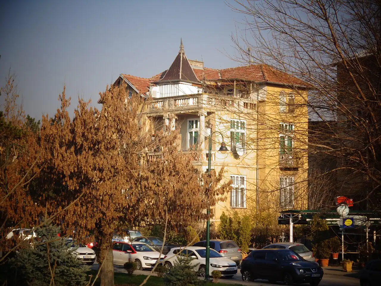 Older low-rise house architecture on a Debar Maalo street in Skopje