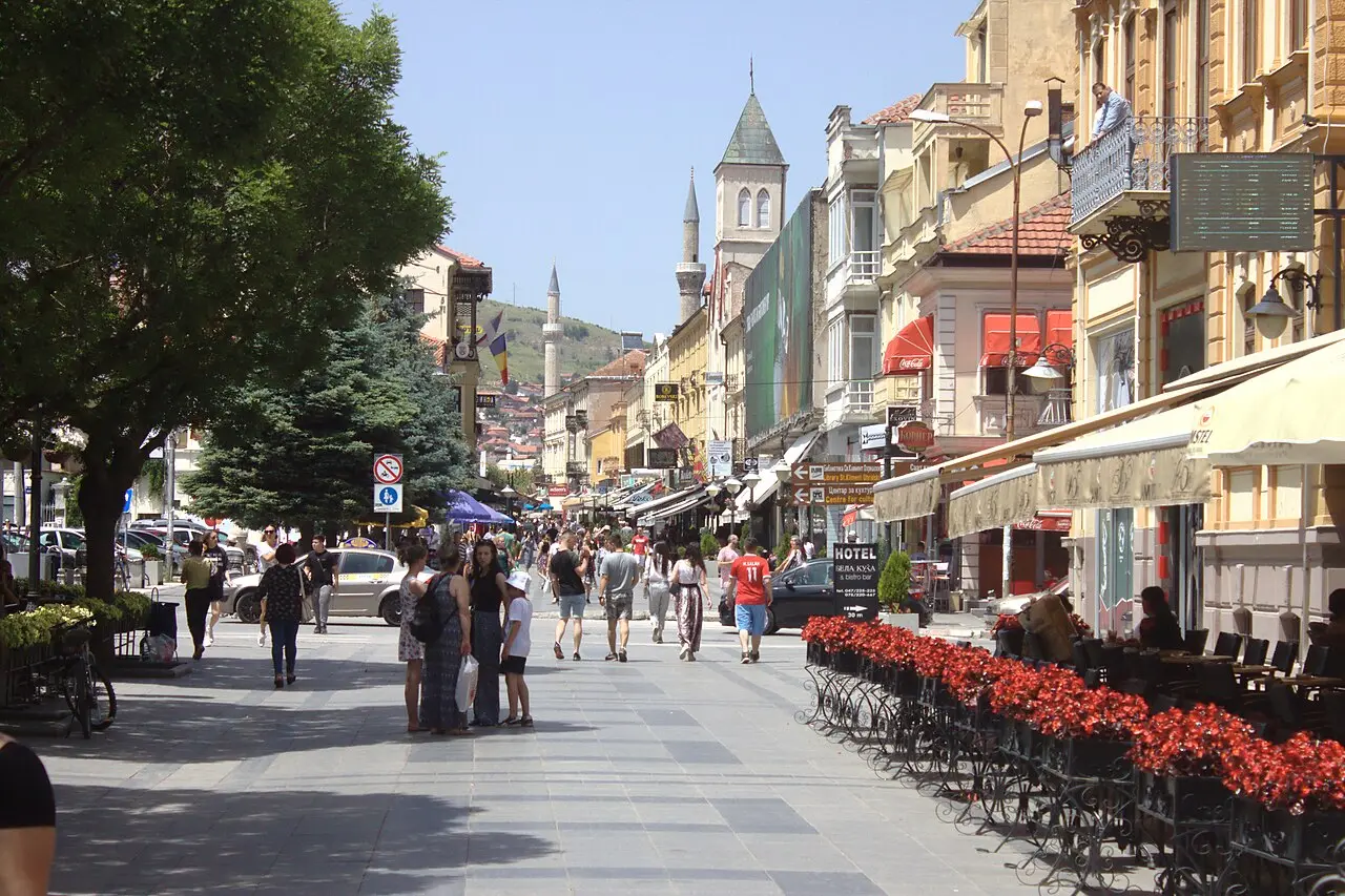 Široki Sokak pedestrian street in Bitola with nineteenth-century buildings and café terraces