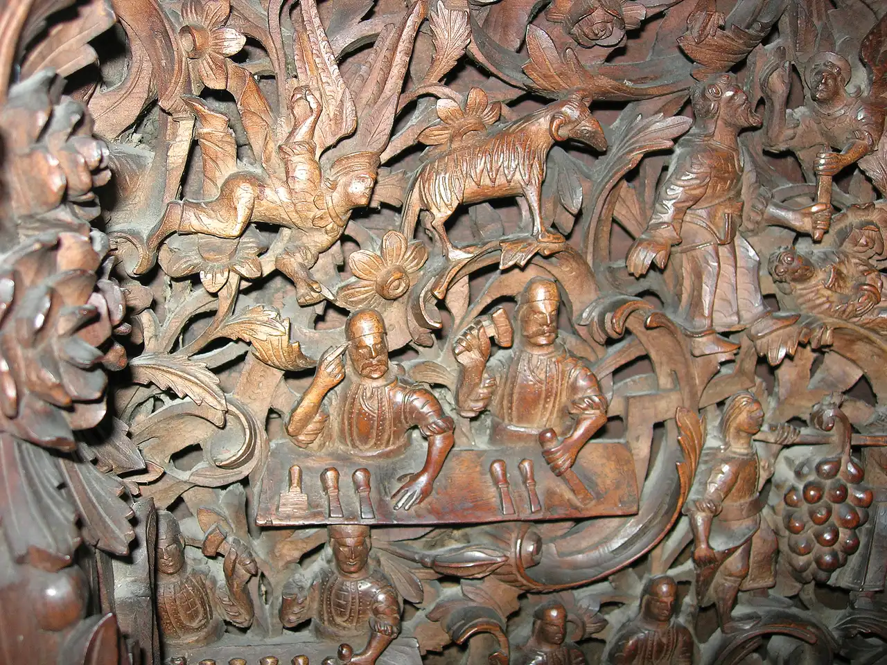The intricately hand-carved wooden iconostasis inside Bigorski Monastery
