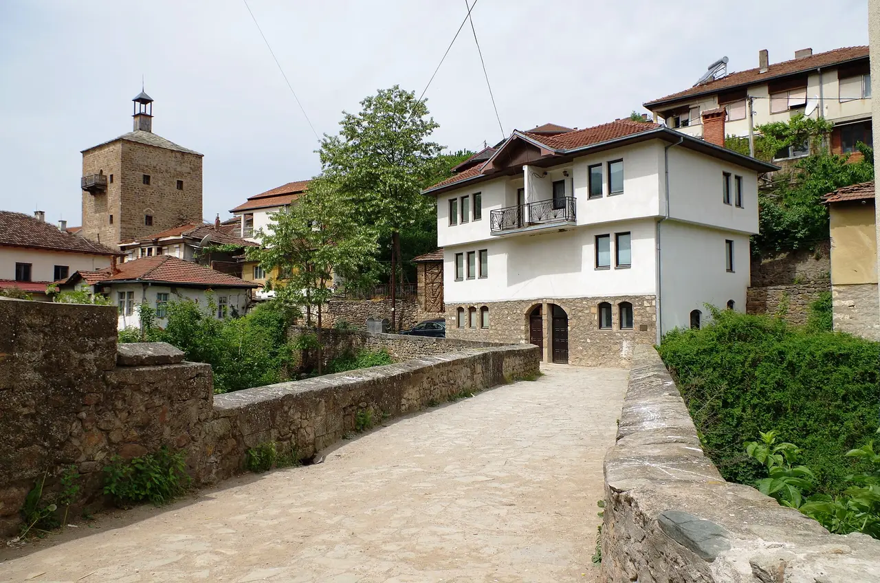 A stone Ottoman bridge and one of the old defense towers in the crater town of Kratovo