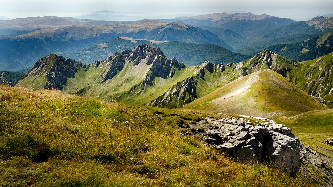 The high ridgelines and grassy summits of the Korab mountains on the North Macedonia-Albania border