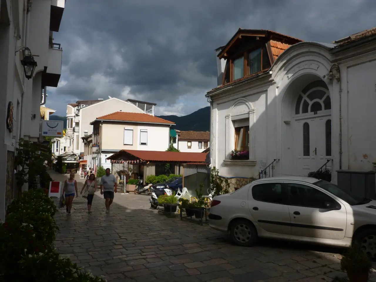 A quiet cobbled lane of traditional houses in Ohrid's old town