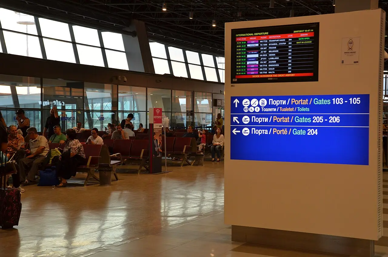 Inside the passenger terminal of Skopje International Airport
