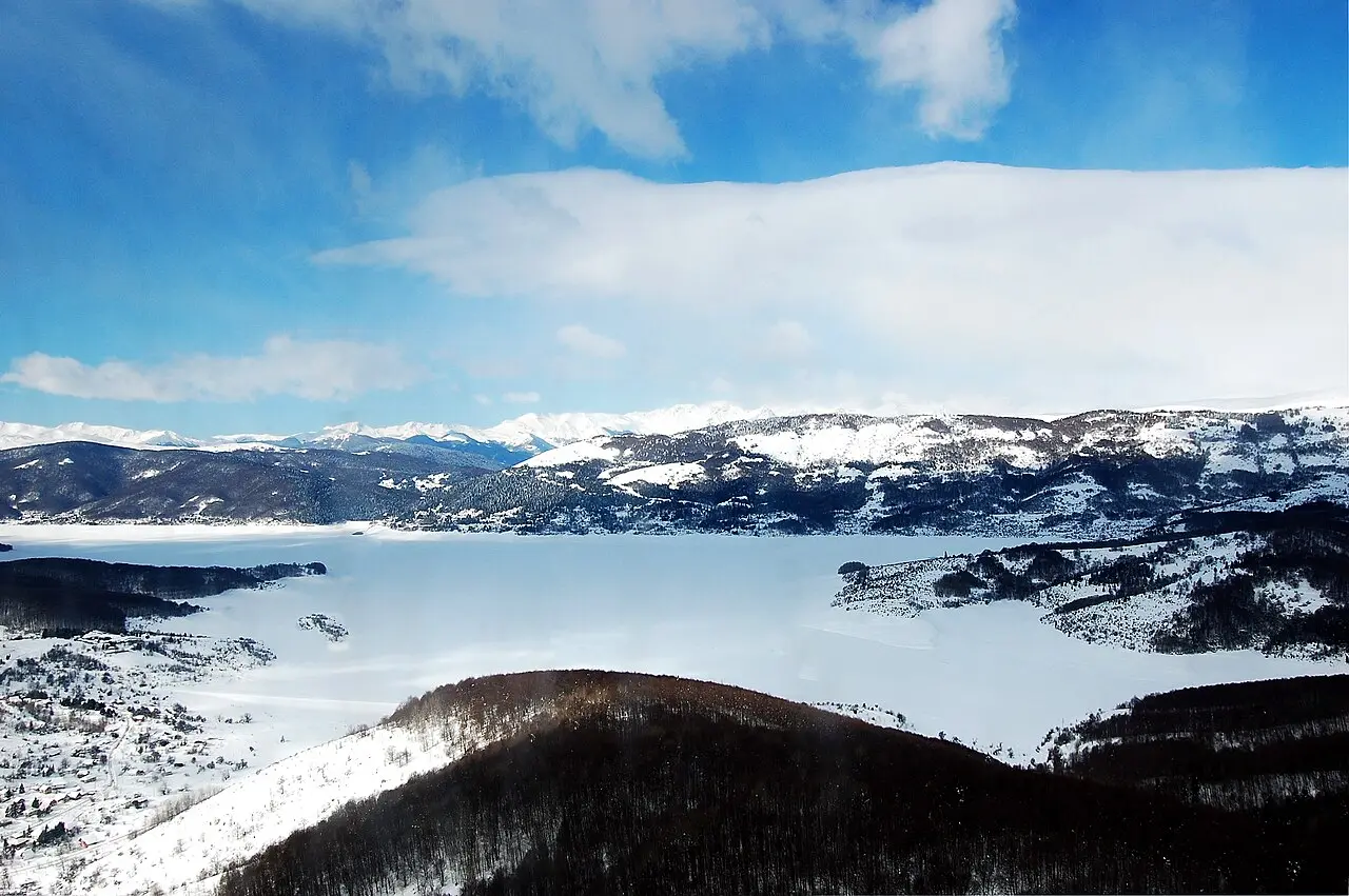 Snow-covered landscape in Mavrovo National Park in winter