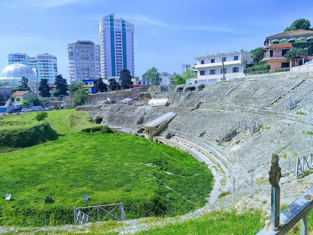 The stone tiers of the Roman amphitheatre in Durres, Albania