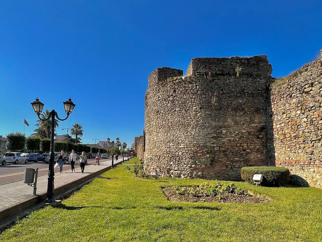 The stone walls and tower of the castle at Elbasan, Albania