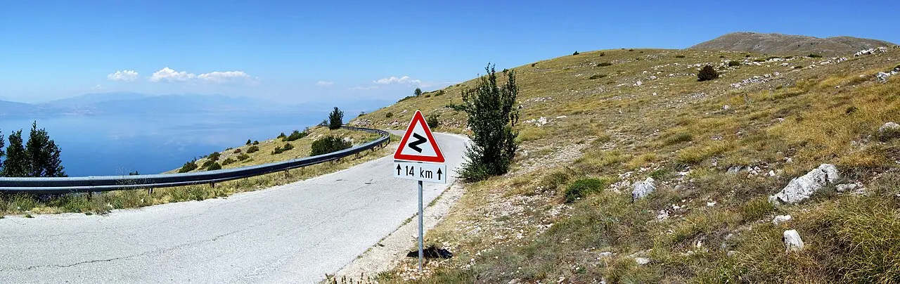 The narrow paved road climbing through the Galičica mountains between Ohrid and Prespa