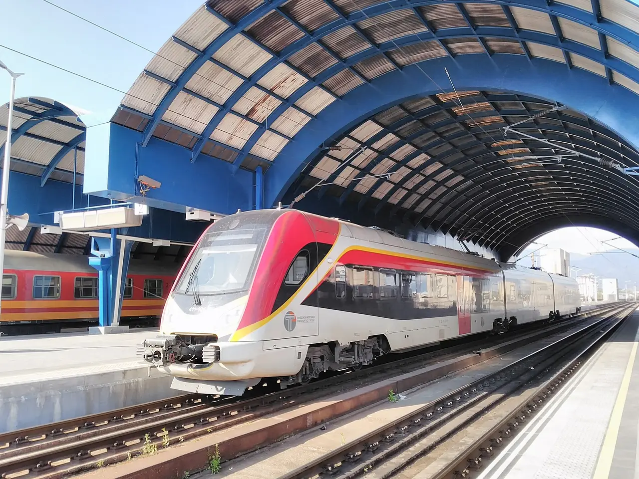 The long brutalist deck of Skopje's railway station designed in Kenzo Tange's reconstruction plan