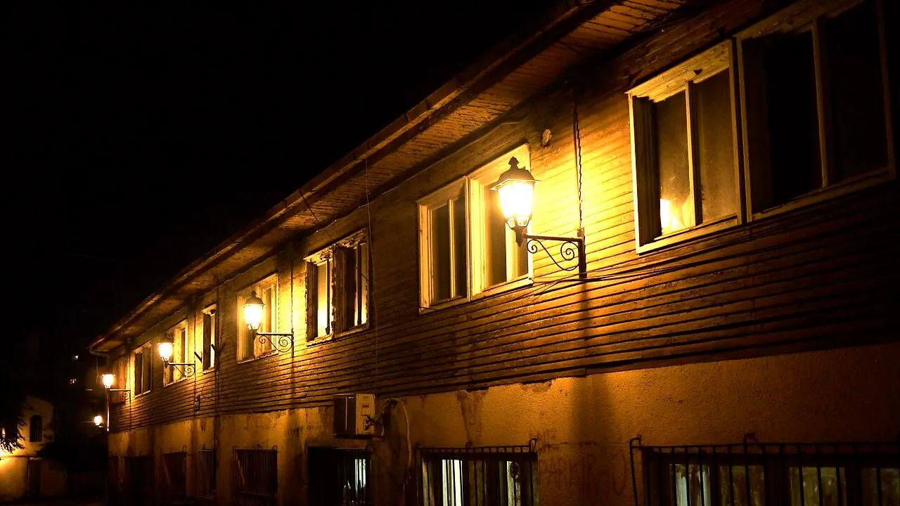 A lantern-lit lane in the Old Bazaar of Skopje at night