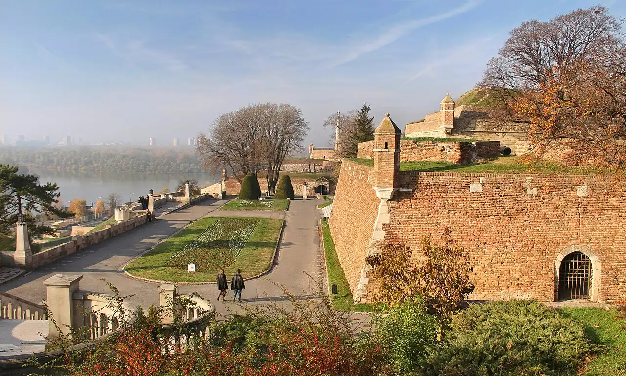 Kalemegdan fortress above the confluence of the Sava and Danube in Belgrade, the usual end of the coach ride from Skopje