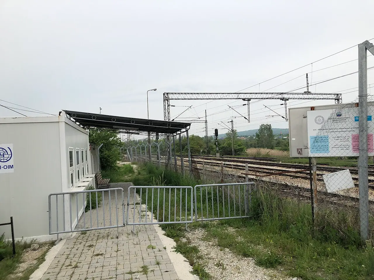 Road and fencing at the Tabanovce transit area on the North Macedonia side of the Serbian border