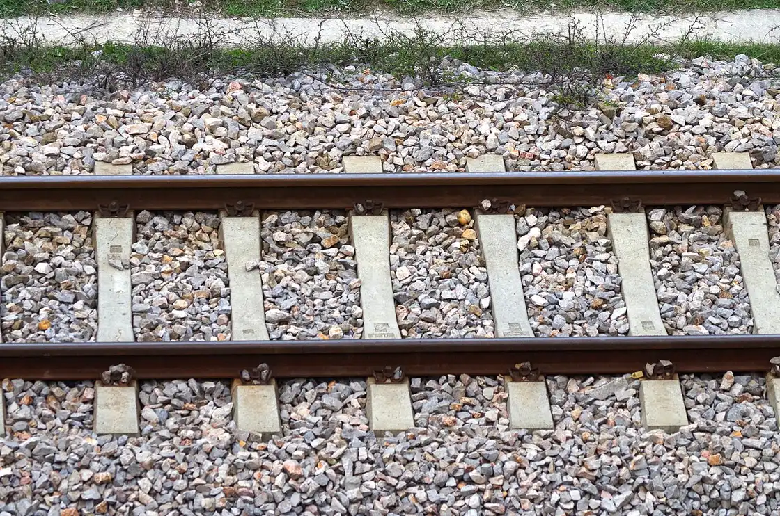 Railway track running through the North Macedonian countryside