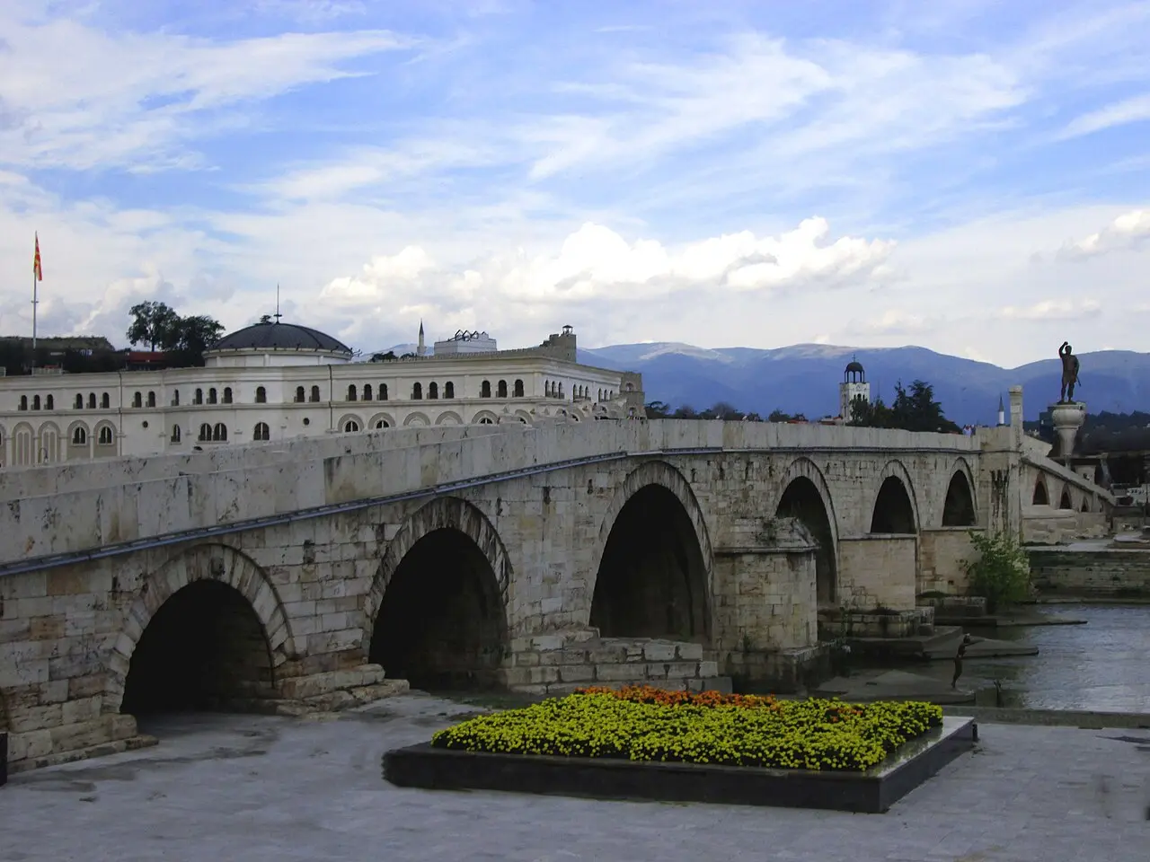 The Stone Bridge and old town of Skopje with the Vardar river