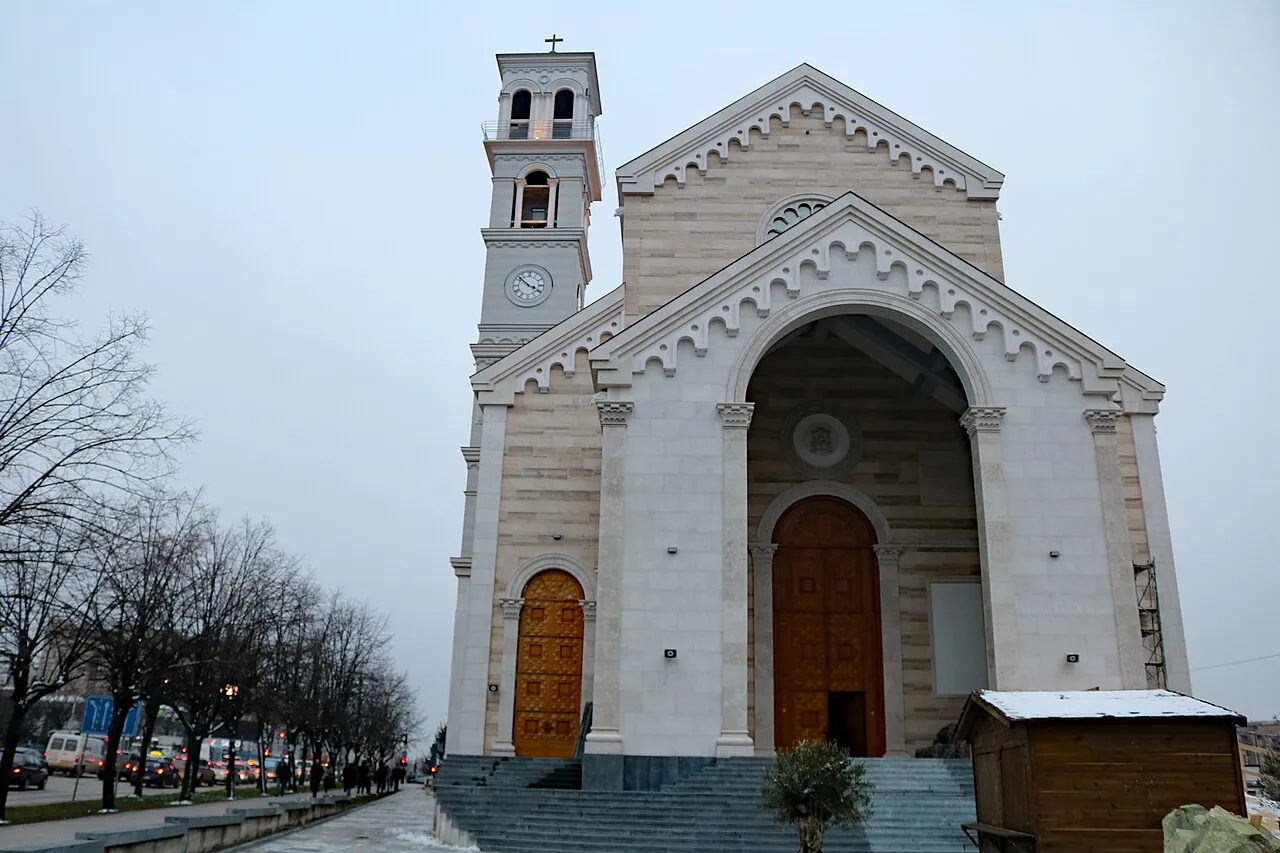 The Cathedral of Saint Mother Teresa in central Pristina with its tall bell tower