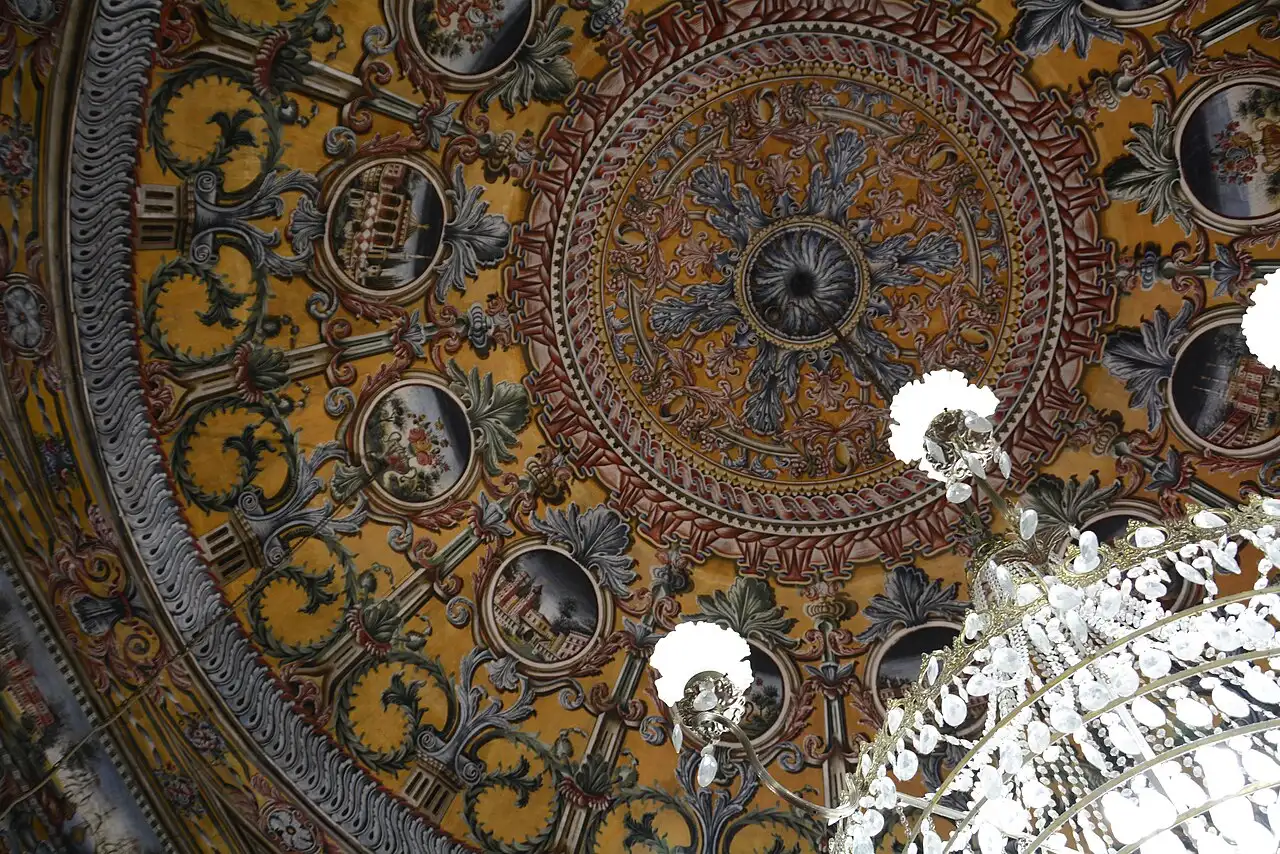 Painted floral and geometric panels covering the interior walls of Tetovo's Painted Mosque
