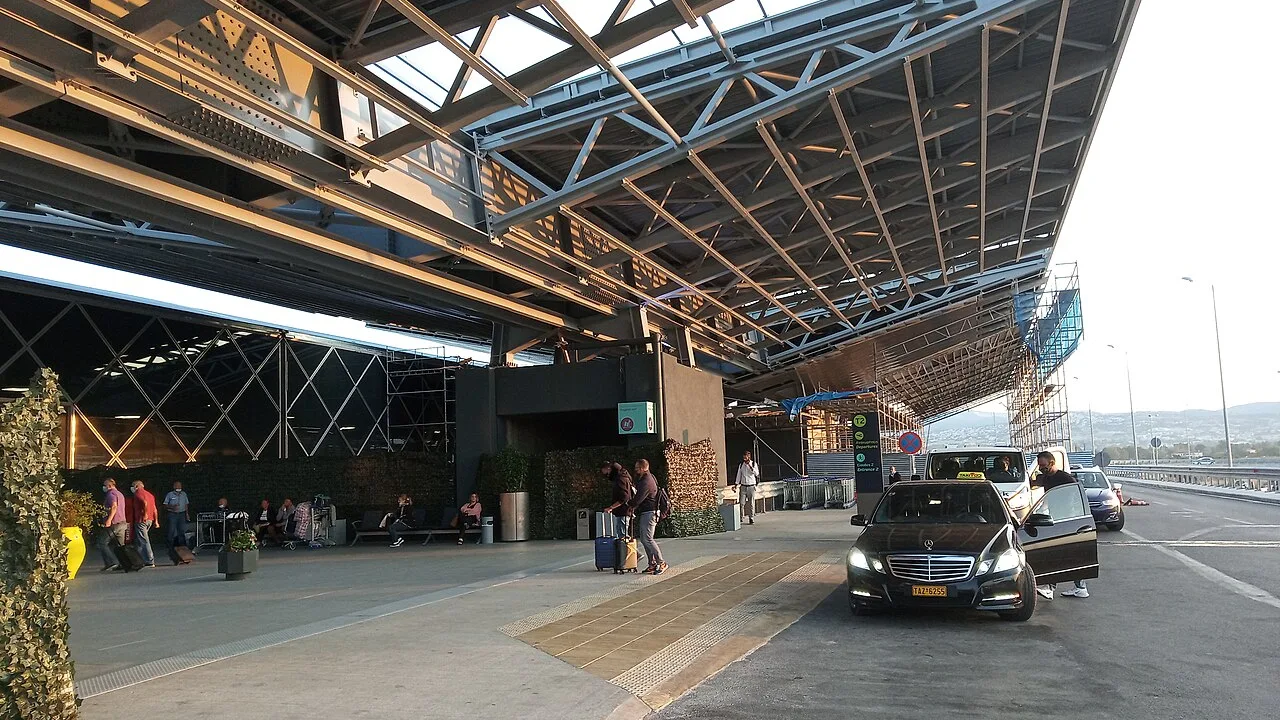 The terminal building at Thessaloniki Airport (SKG), the main departure hub for travellers leaving from Skopje