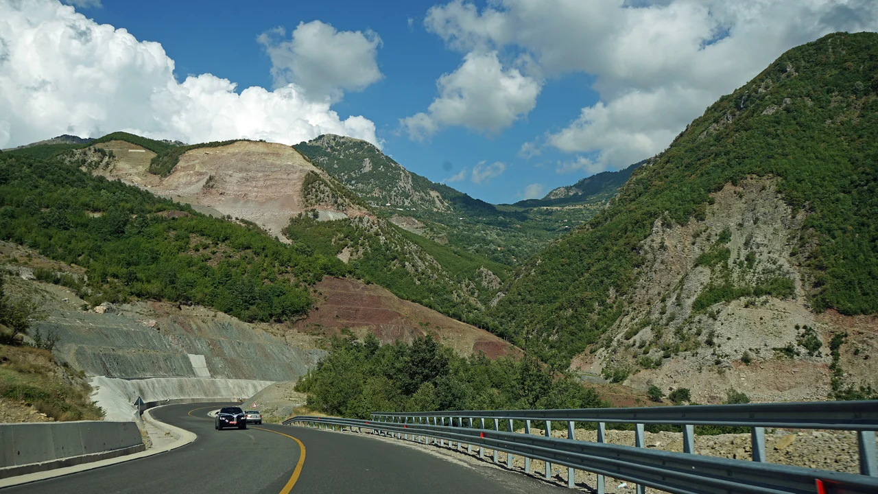 The new Arbri Road curving through the Albanian mountains between Debar and Tirana