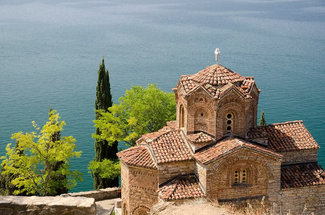 The Church of St. John at Kaneo on its cliff terrace above Lake Ohrid