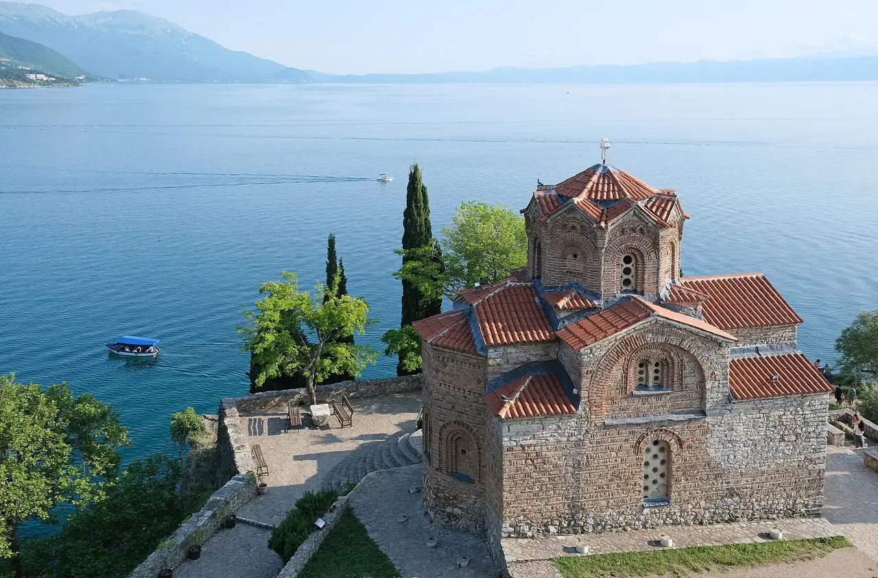 The Church of St John at Kaneo on its cliff above Lake Ohrid