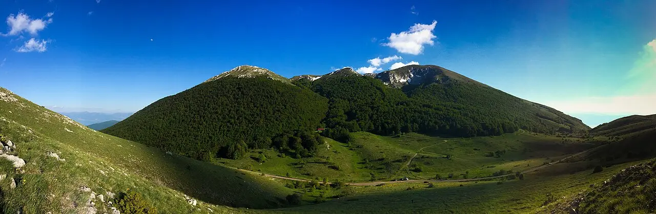 The wide panorama of Lake Ohrid seen from the heights of Galičica National Park