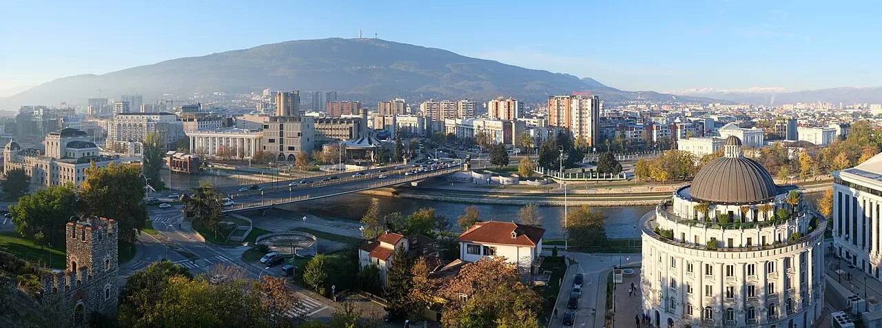Wide view over Skopje from the Kale Fortress walls