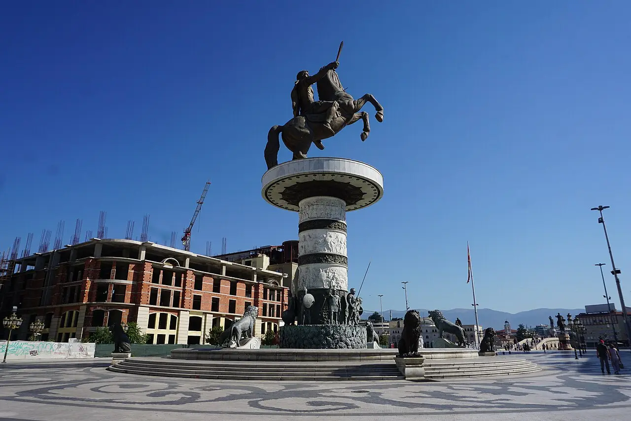 The Warrior on a Horse fountain on Macedonia Square in Skopje