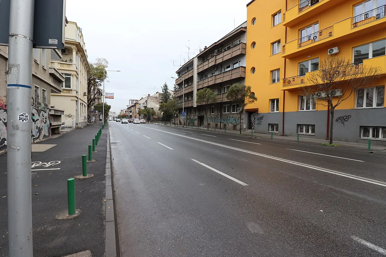 A quiet tree-lined boulevard in the Debar Maalo district of Skopje